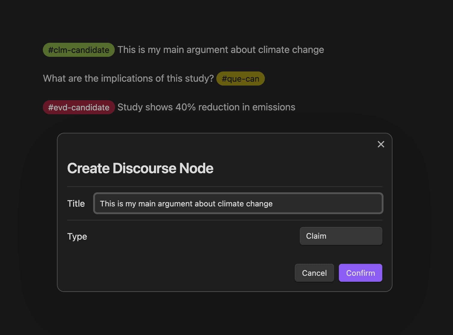 Node creation dialog