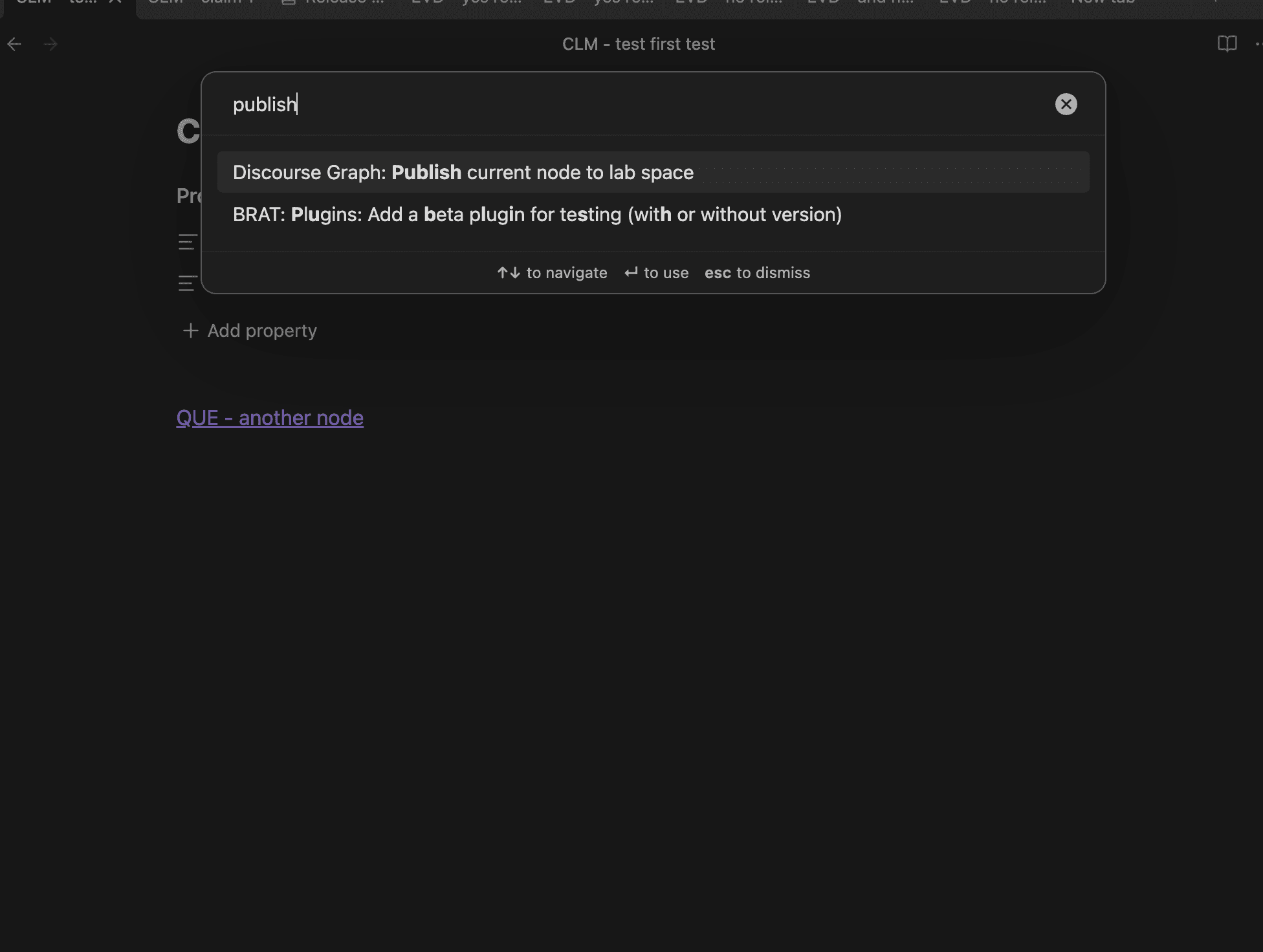 Publish command in palette