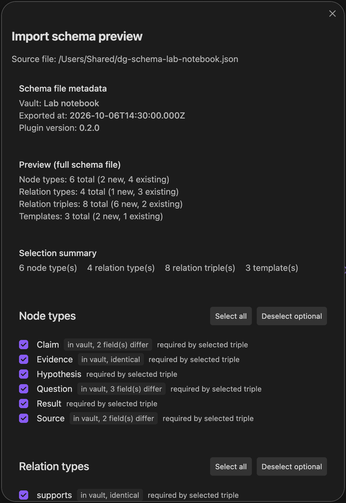 Import schema preview