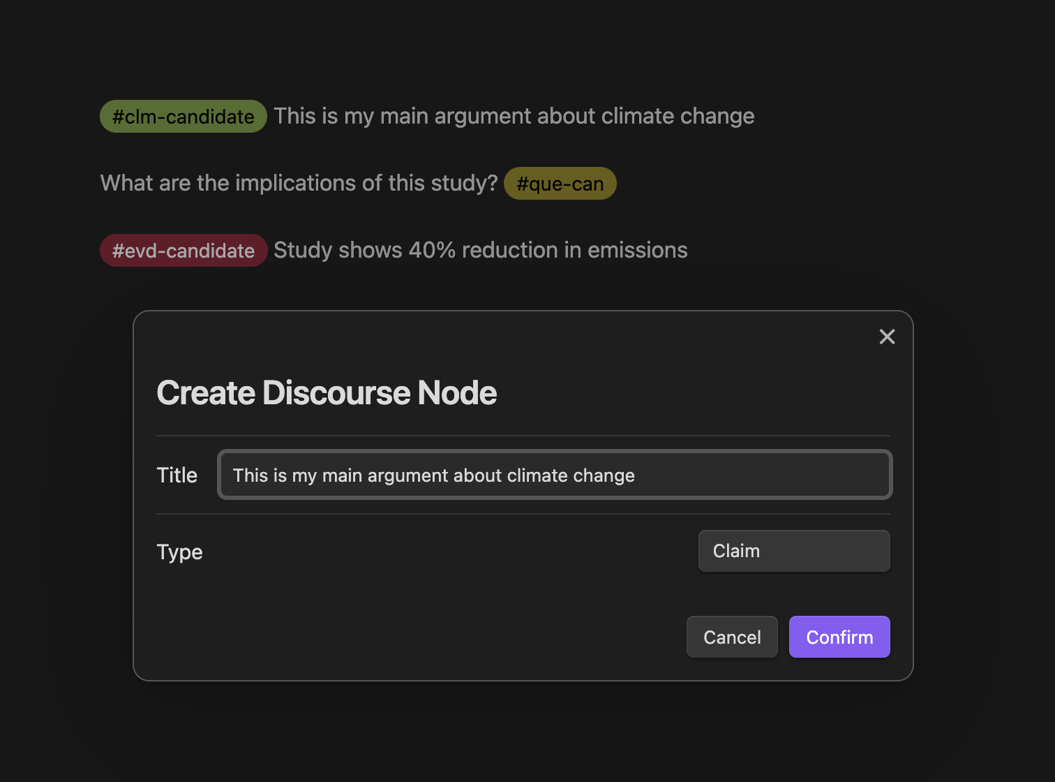 Node creation dialog